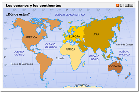 Localización de océanos y continentes